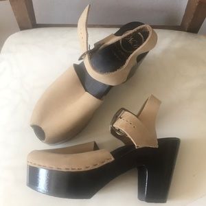 Pristine No.6 Jane peep toe Clogs in Mocha Size 7